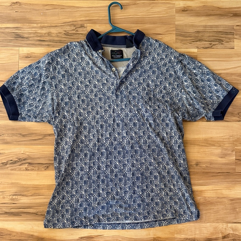 Greg Norman Collection Men's Large Blue Patterned Polo Shirt